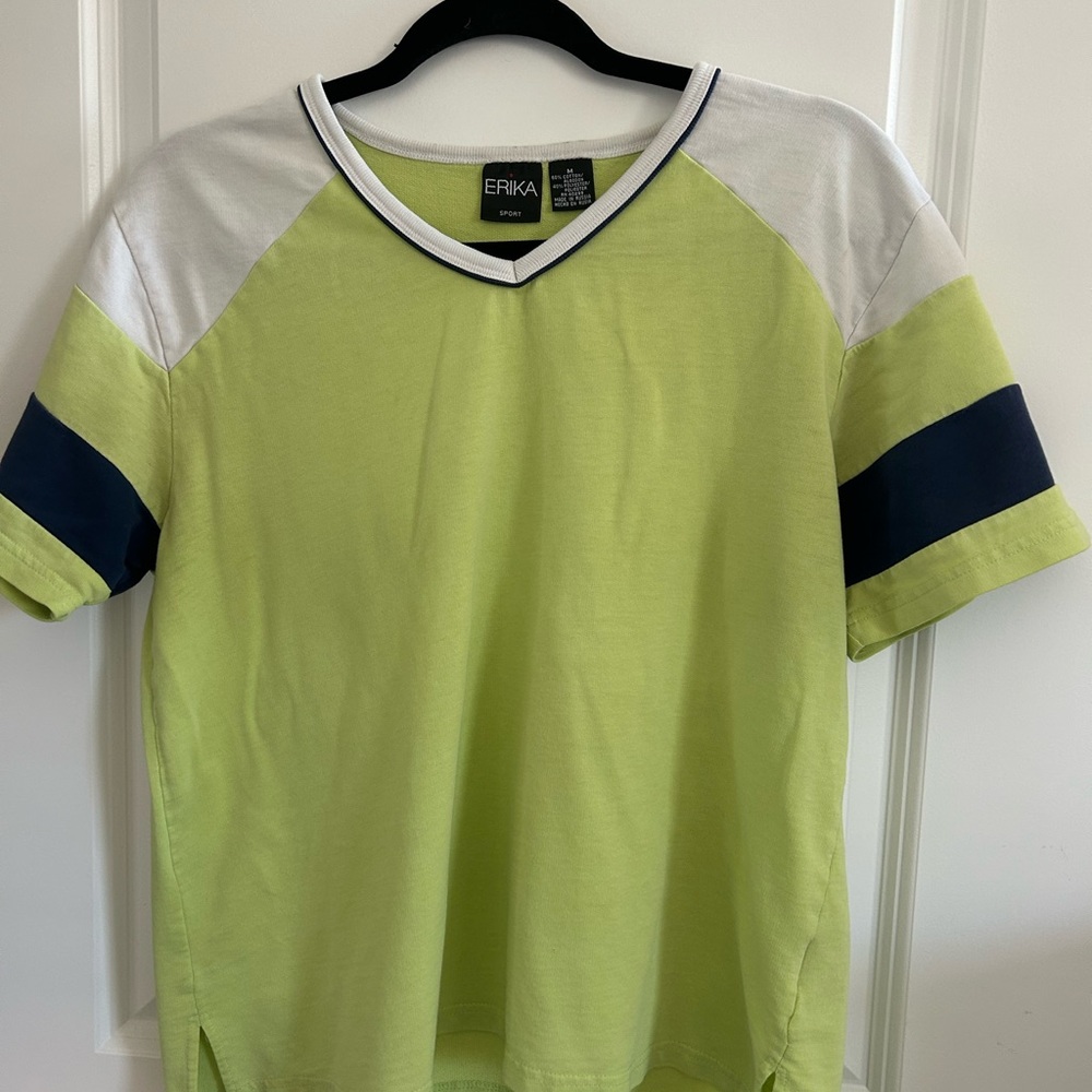 Erika Lime Green Tee with White and Navy Trim